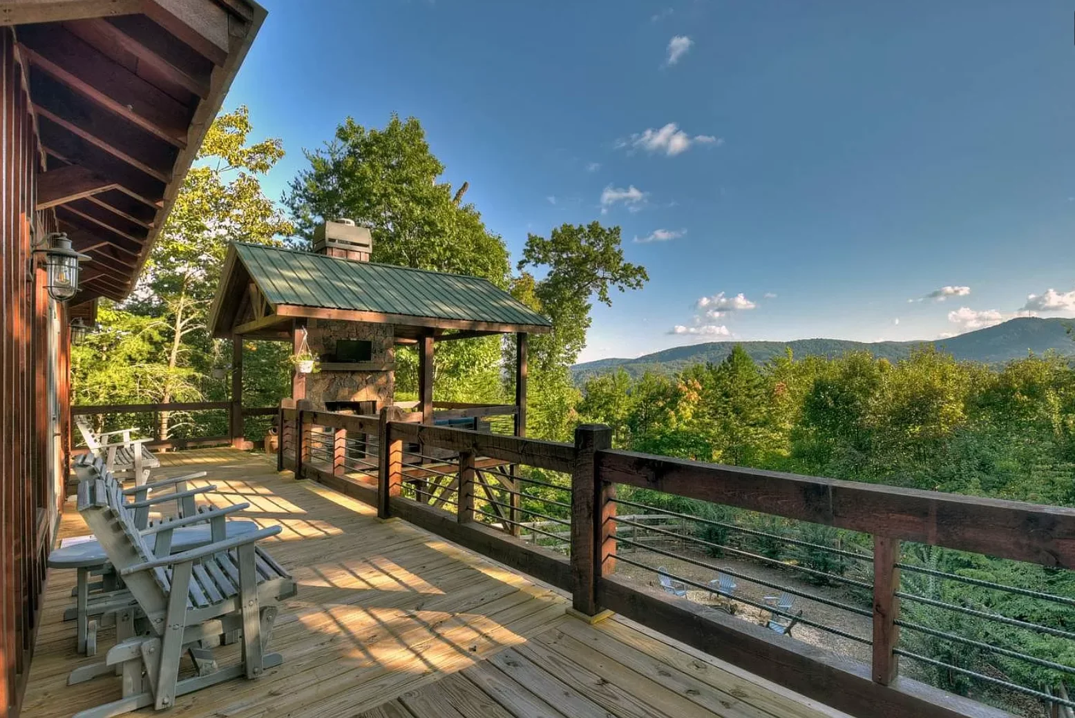 Mountain deck with fireplace near Blue Ridge Cherry Log Georgia hiking and dining spots