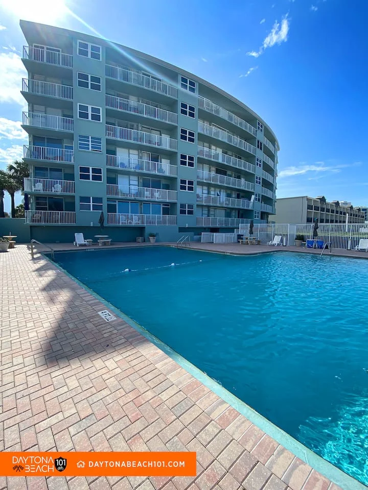 Oceanfront pool at a Daytona Beach condo, illustrating why owners hire a property manager