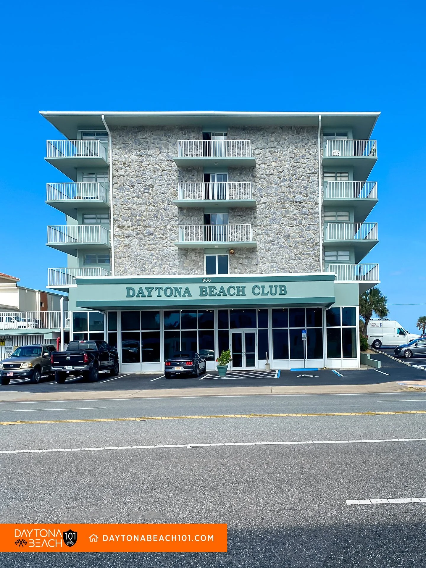 Modern beachfront building with ocean view balconies near Daytona Beach seasonal pricing options