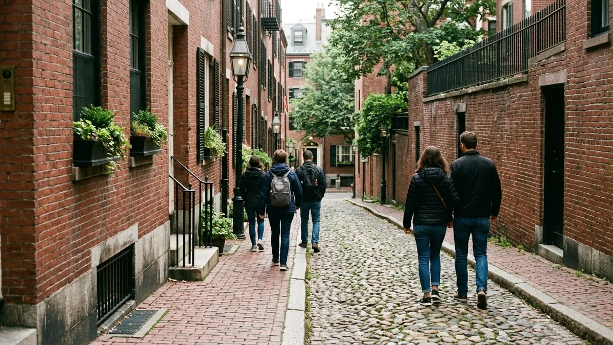 Historic red brick Boston brownstone exterior ideal for walking the Freedom Trail neighborhood