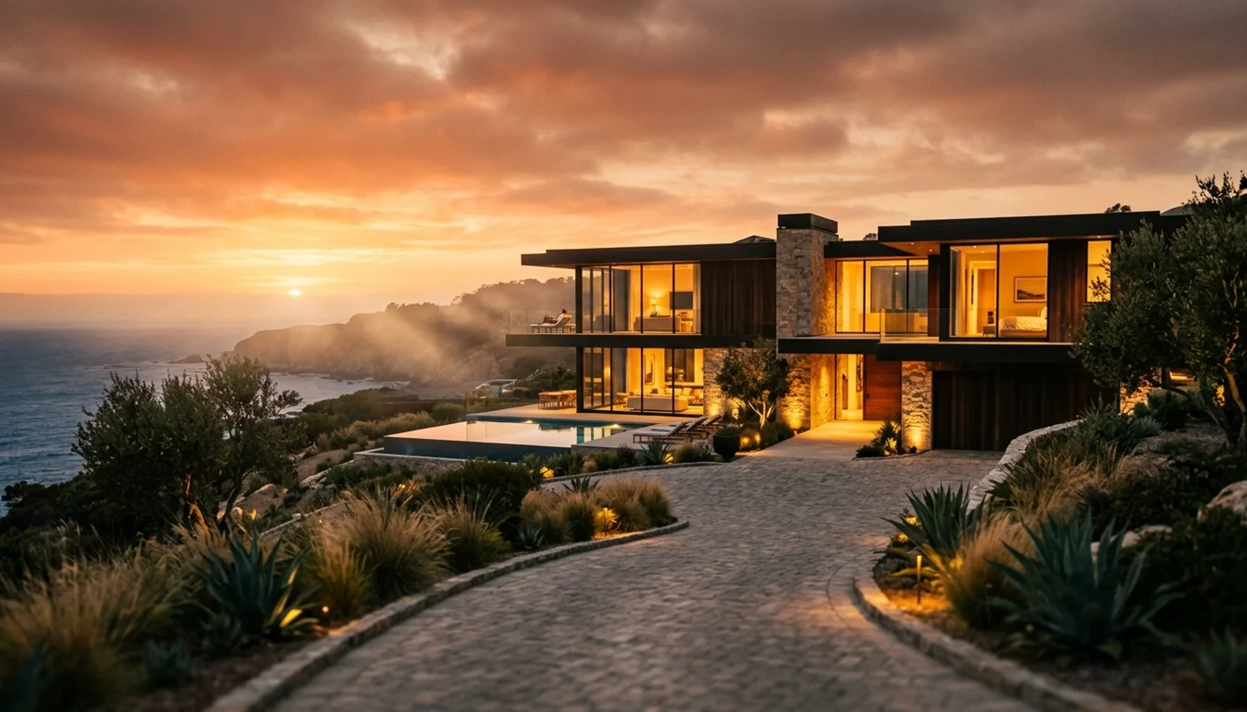 Luxury vacation rental property at golden hour demonstrating how SEO helps drive direct bookings through optimized website presence