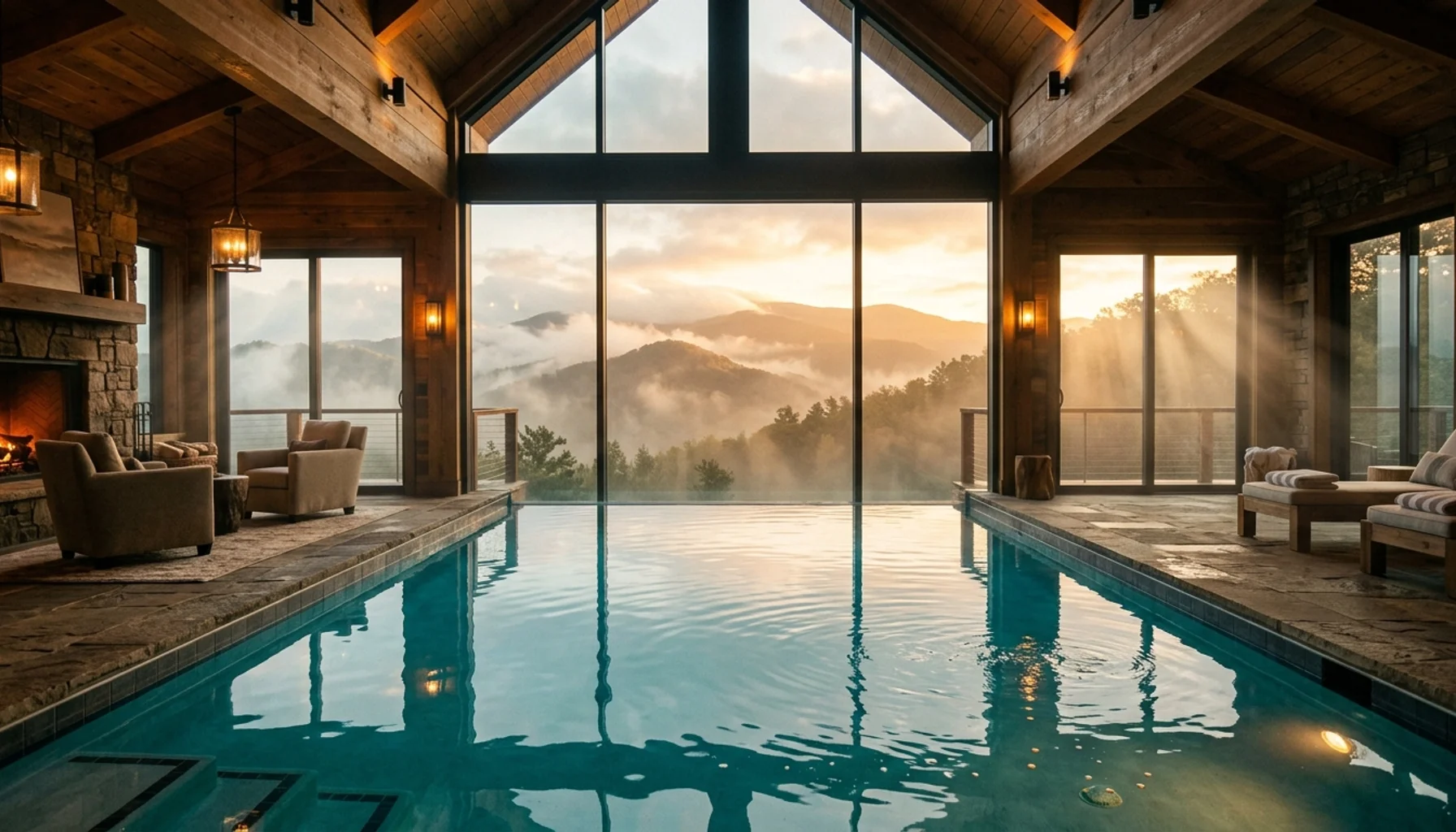 Luxury cabin indoor pool with mountain views - premium Gatlinburg TN accommodations with heated year-round swimming