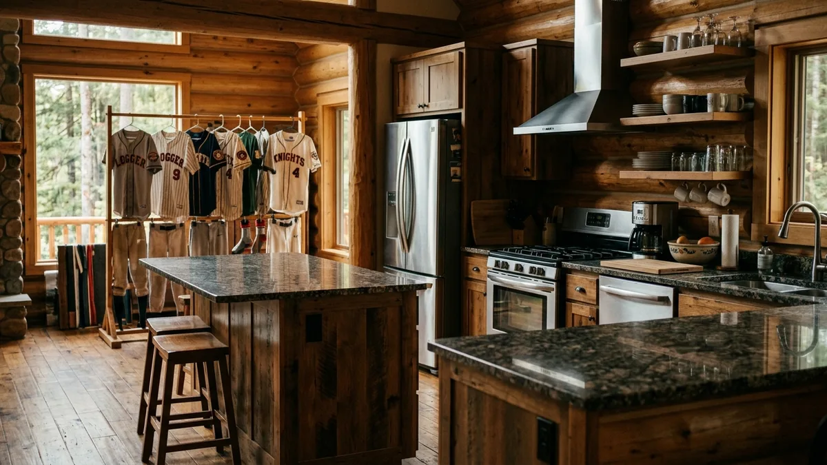 Tournament family cabin kitchen setup for team meals