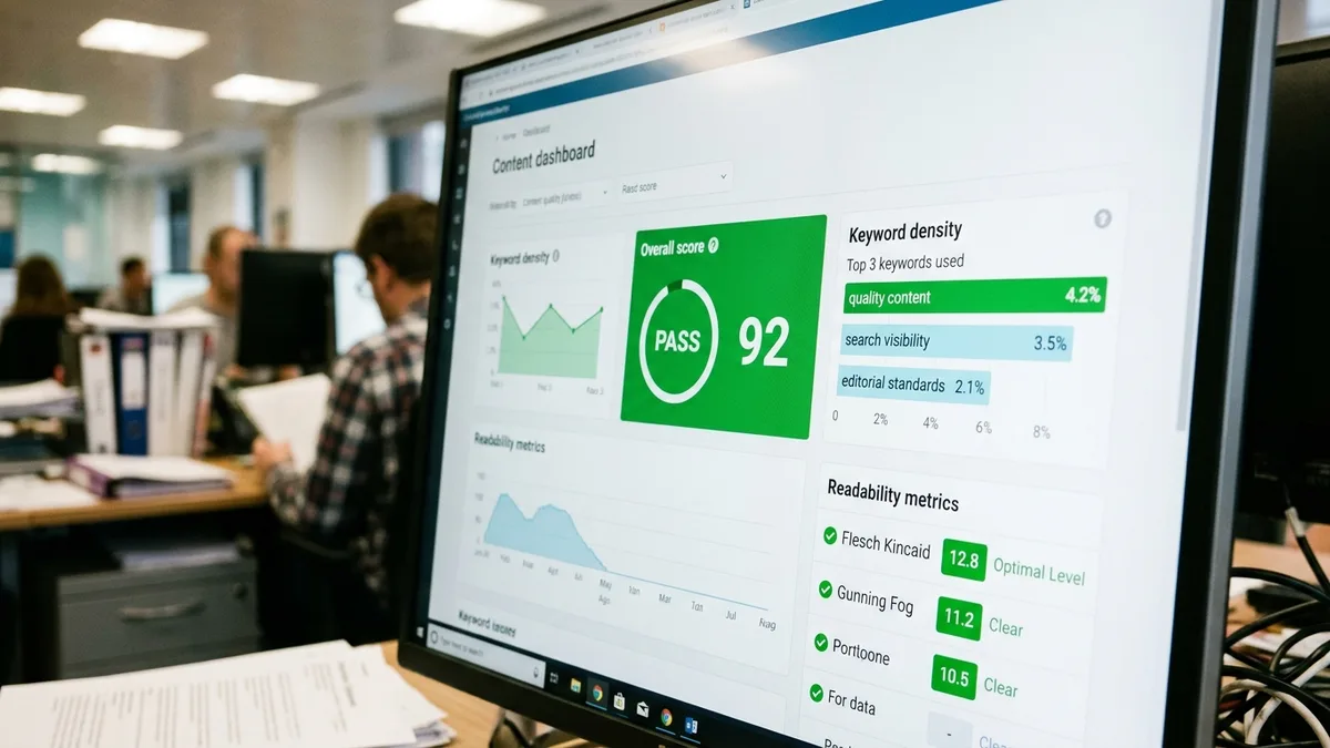Quality scoring dashboard for automatic blog content before publishing