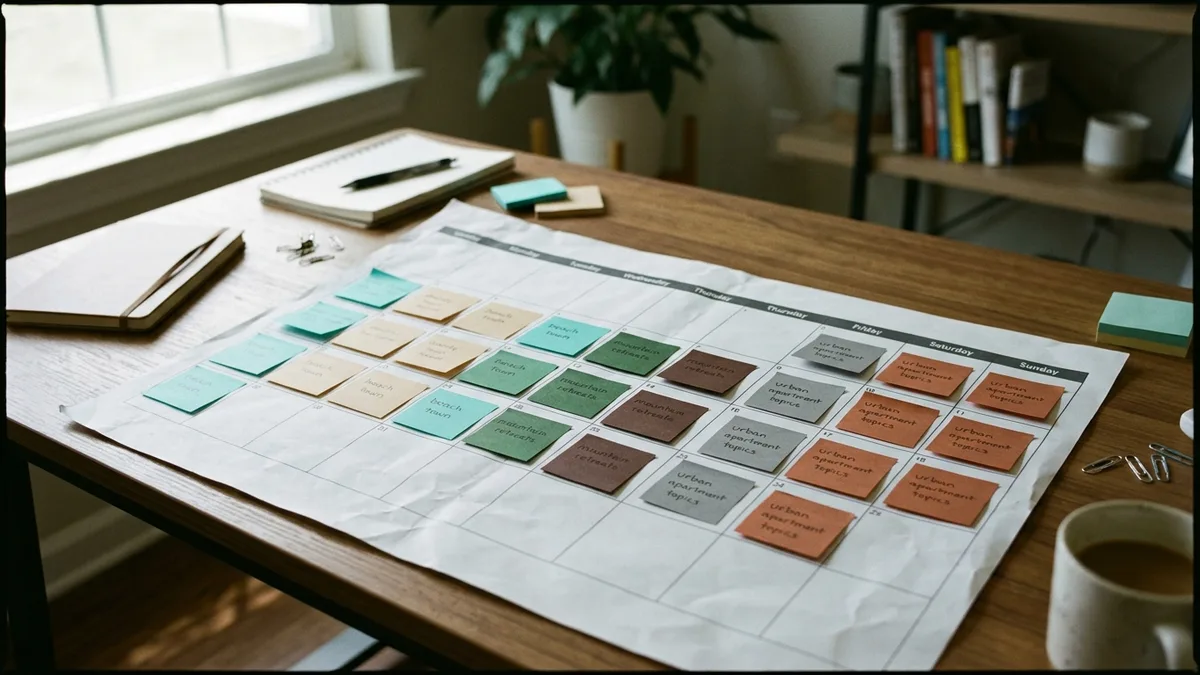Vacation rental content calendar paired with a WP SEO plugin publishing schedule