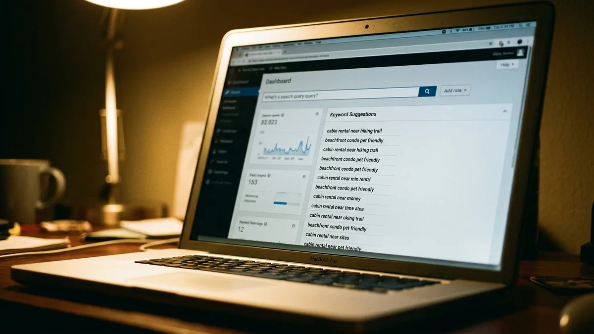 AI tool for SEO showing vacation rental specific keyword clusters