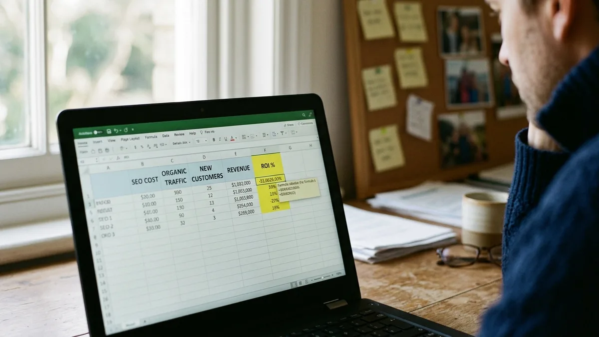 SEO ROI calculation spreadsheet for vacation rental content marketing