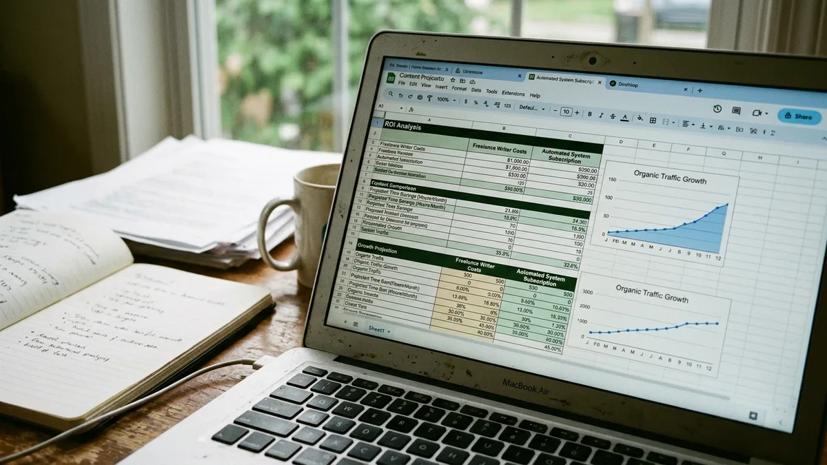 ROI comparison for automated SEO tool versus freelance content writing