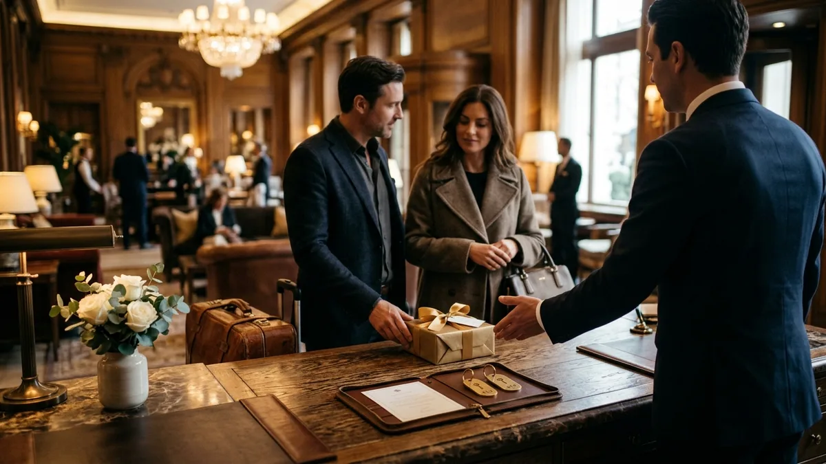 Concierge presenting exclusive perks, an example of how to promote direct bookings to past guests