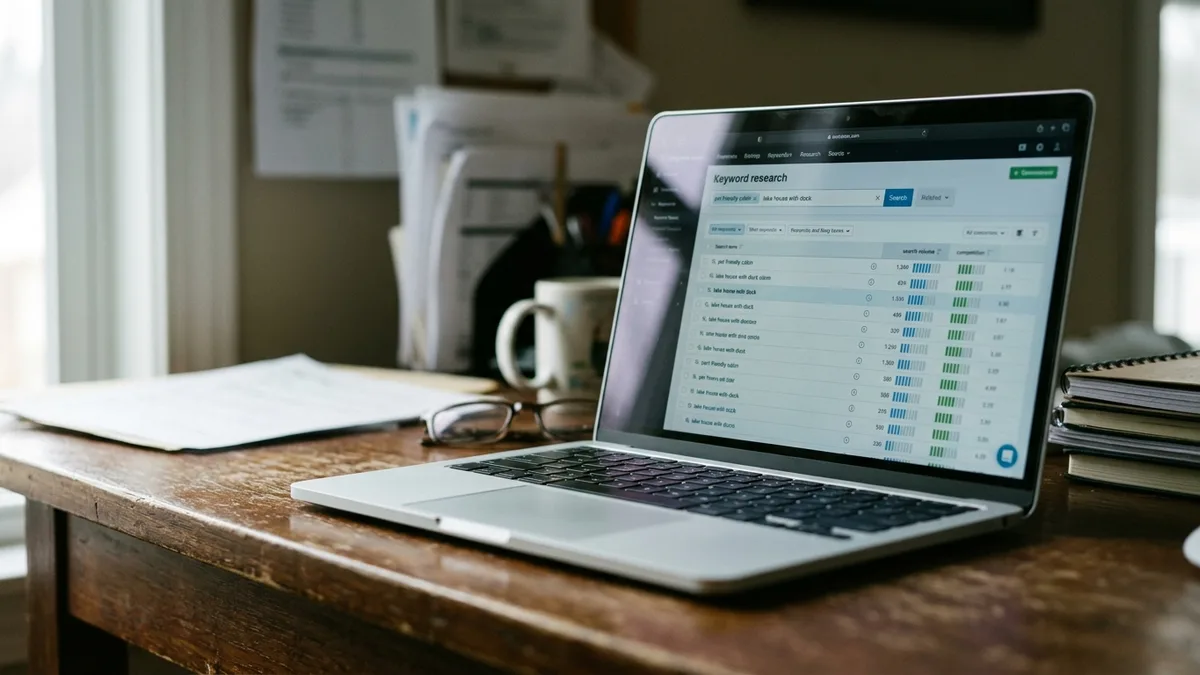 Keyword research inside property management blog software for vacation rentals