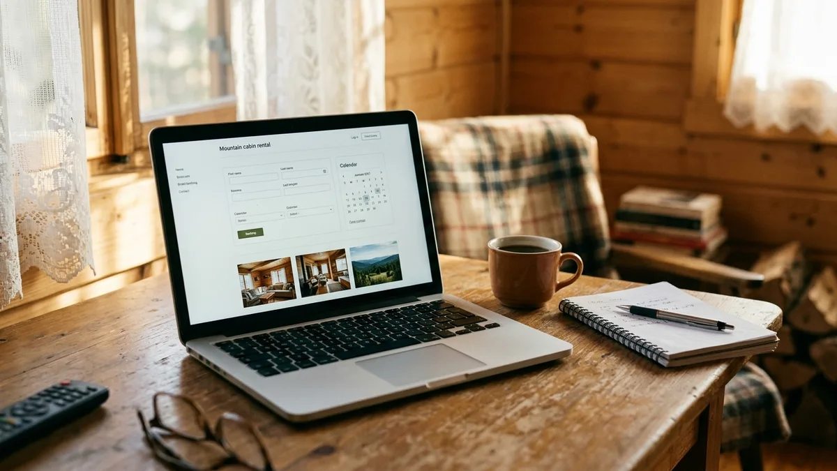 Direct booking page supporting STR marketing for a cabin rental