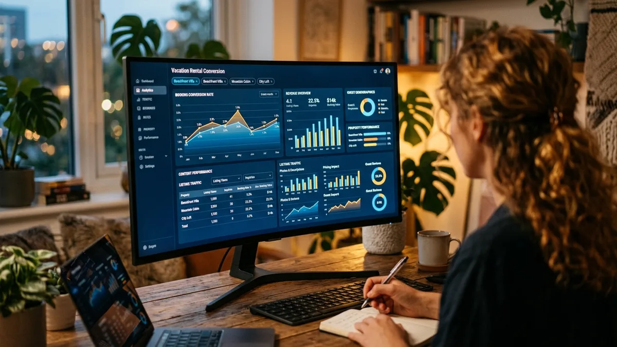 Analytics dashboard tracking how to get more traffic to vacation rental website through organic search