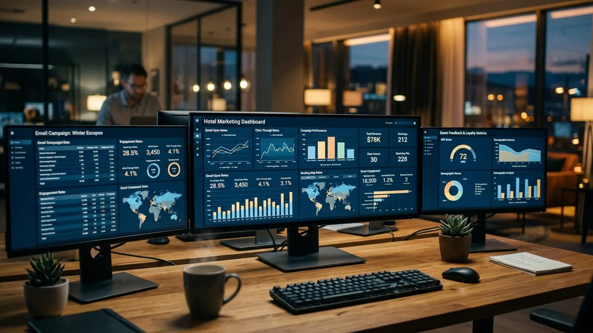 vacation rental direct booking conversion optimization dashboard showing content marketing analytics