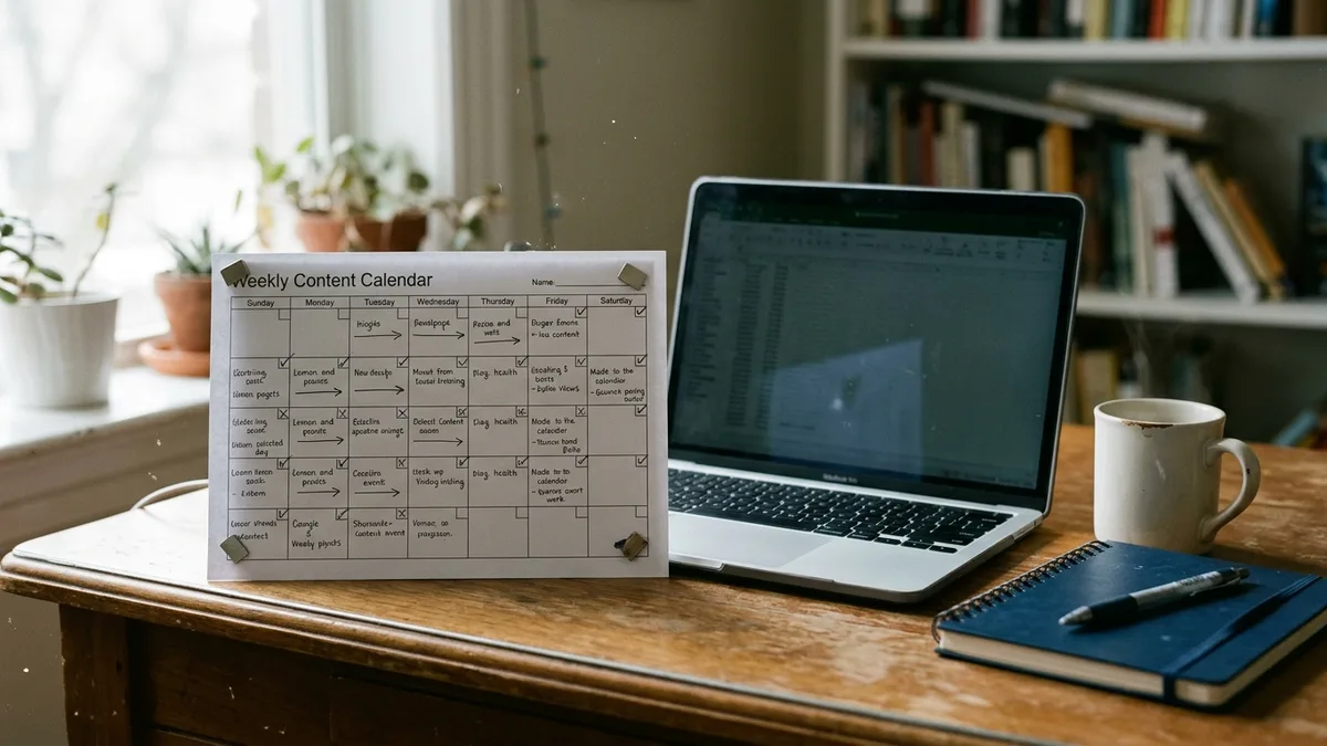 Weekly publishing schedule for a vacation rental blog using an SEO content platform