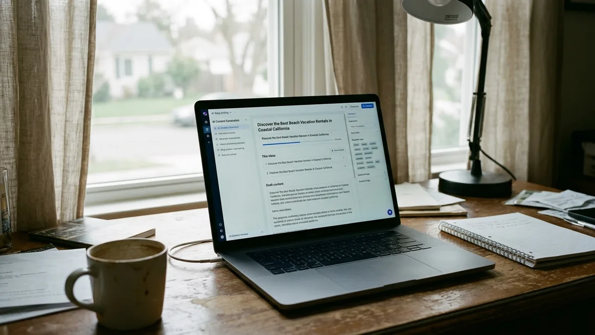 Automated blog writing software generating an SEO article for a vacation rental site