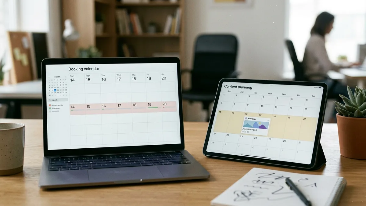 Syncing a short term rental content calendar with booking dips and pricing