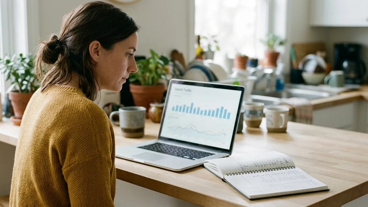 Comparing content marketing vs paid ads for Airbnb hosts on a laptop dashboard