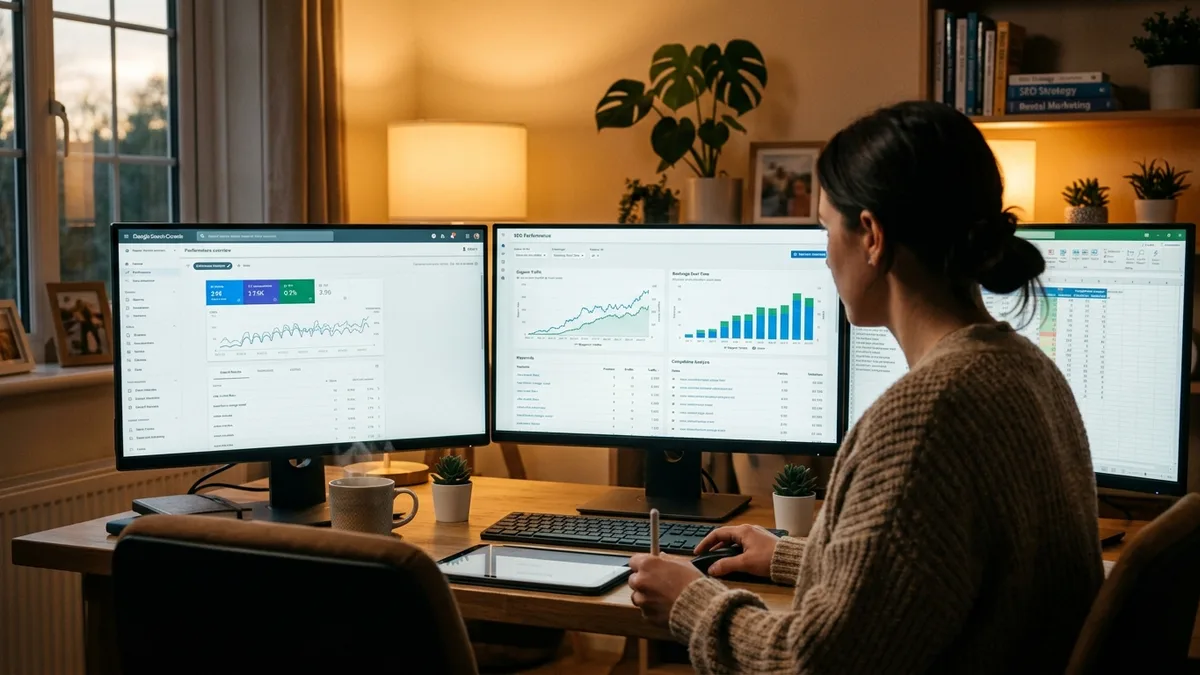 vacation rental booking page conversion analytics on mobile and desktop SEO dashboard