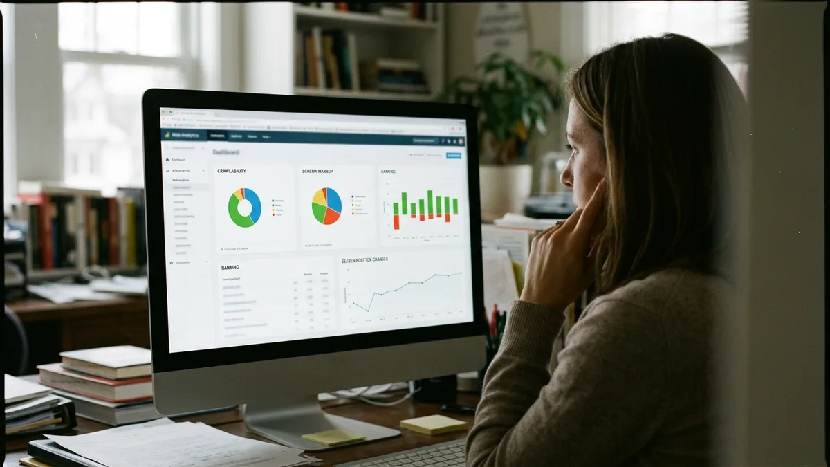 Technical SEO audit dashboard for automated SEO tool evaluation