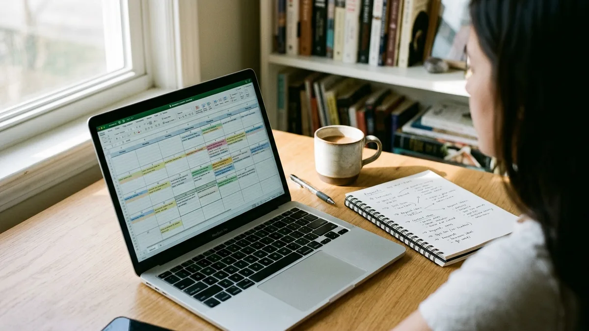 Content calendar workflow that gives a keyword rank checking tool pages to measure