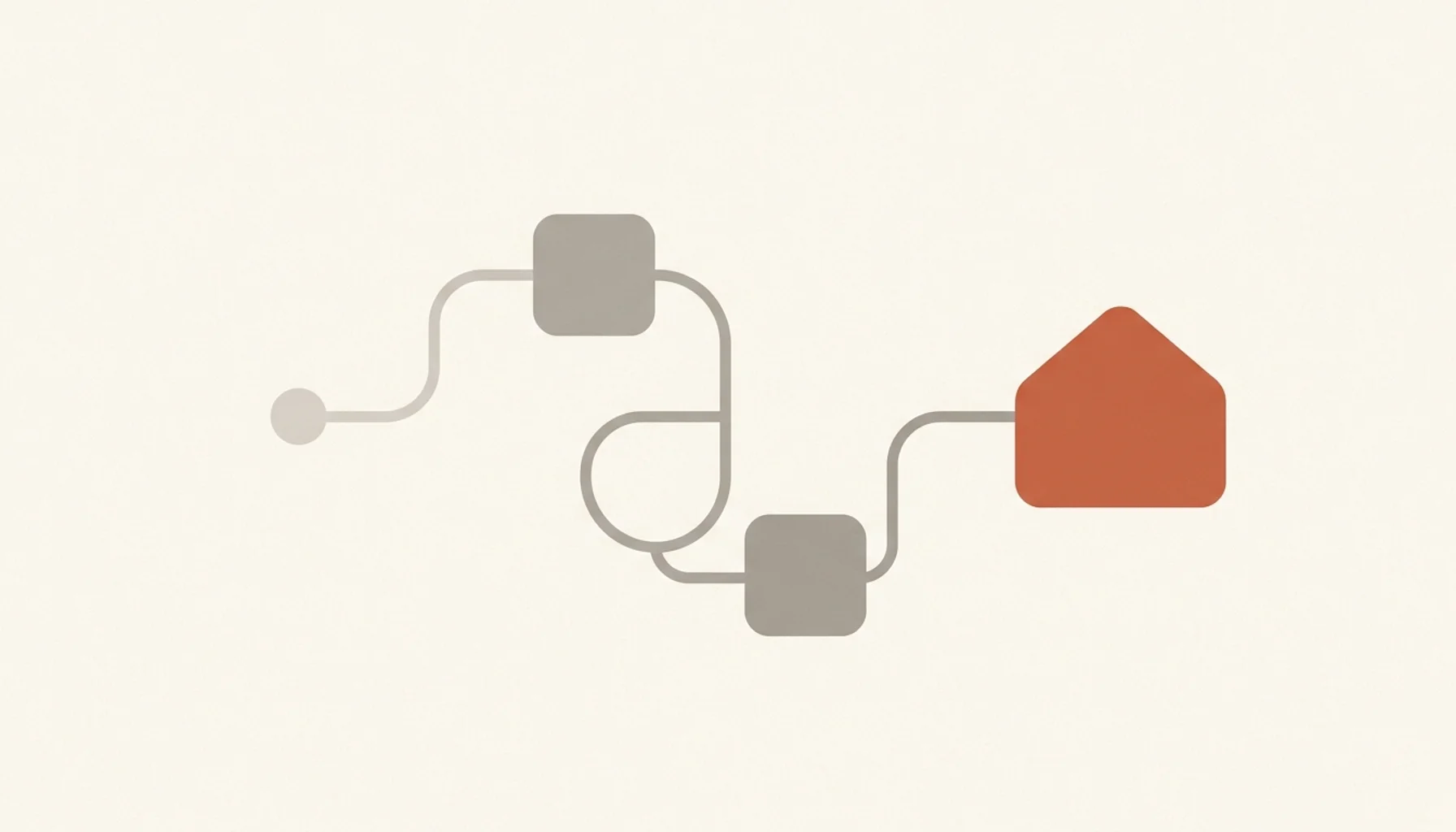 Abstract illustration of connected nodes and a rooftop shape symbolizing how an autoblogger automates content for short-term rentals