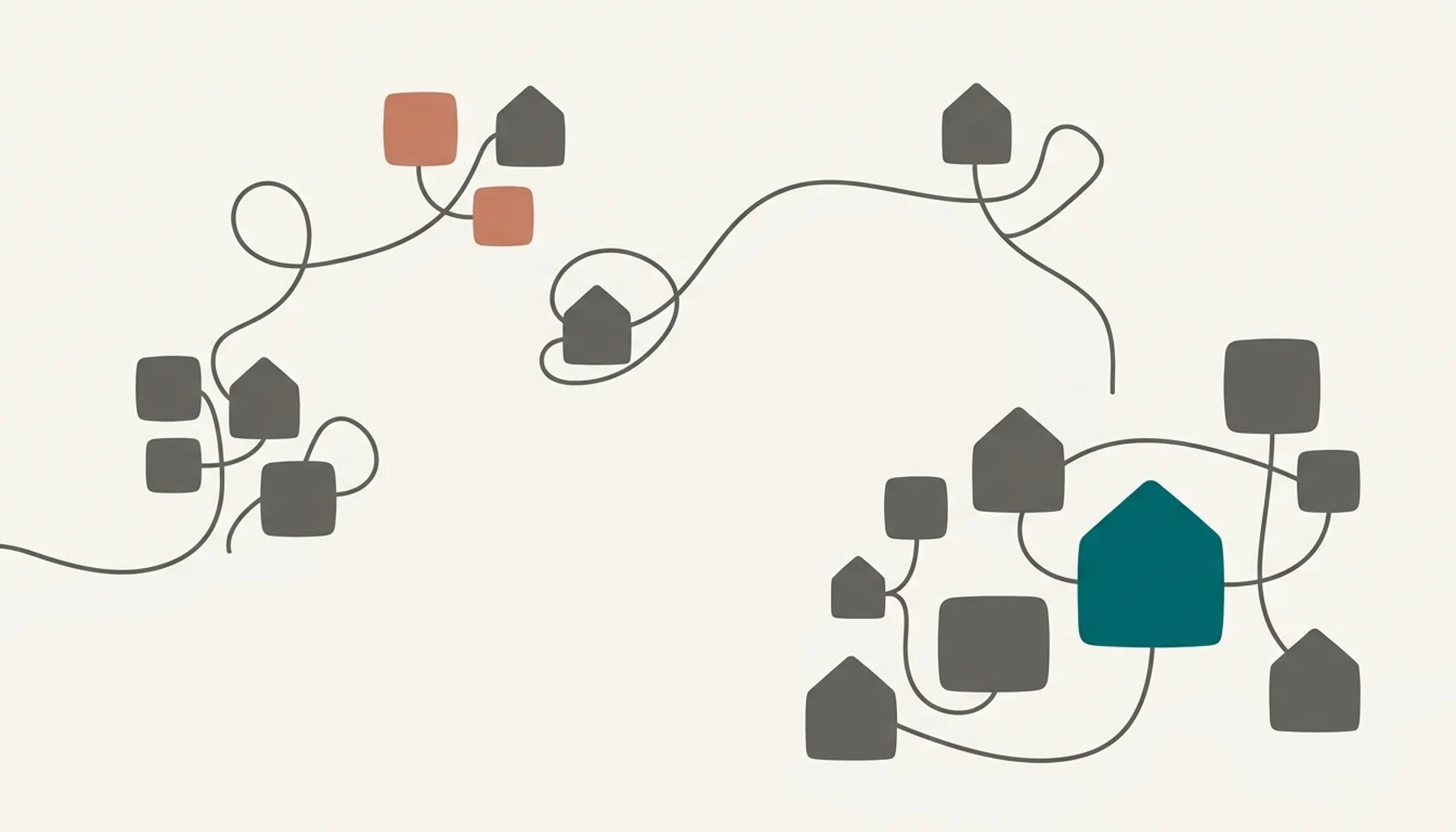 Abstract illustration of connected nodes symbolizing automated internal linking for rental property websites