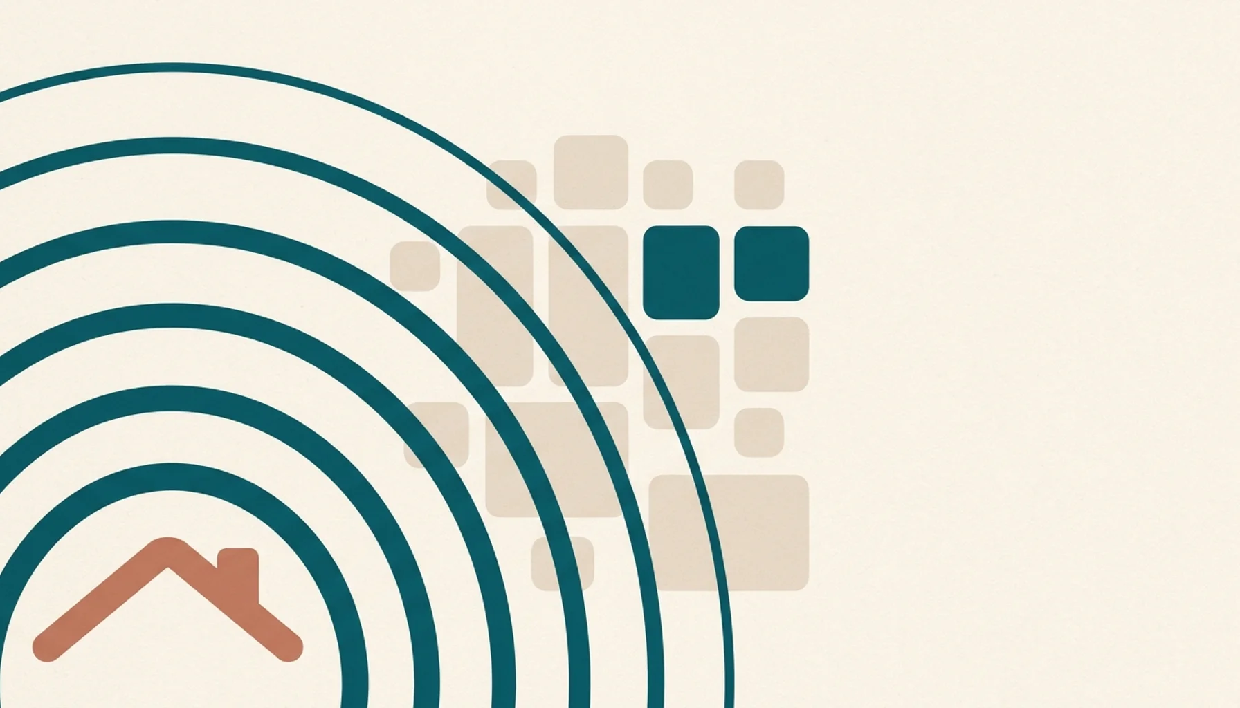 Abstract illustration of radiating arcs and content tiles symbolizing best automated SEO tools for vacation rental sites