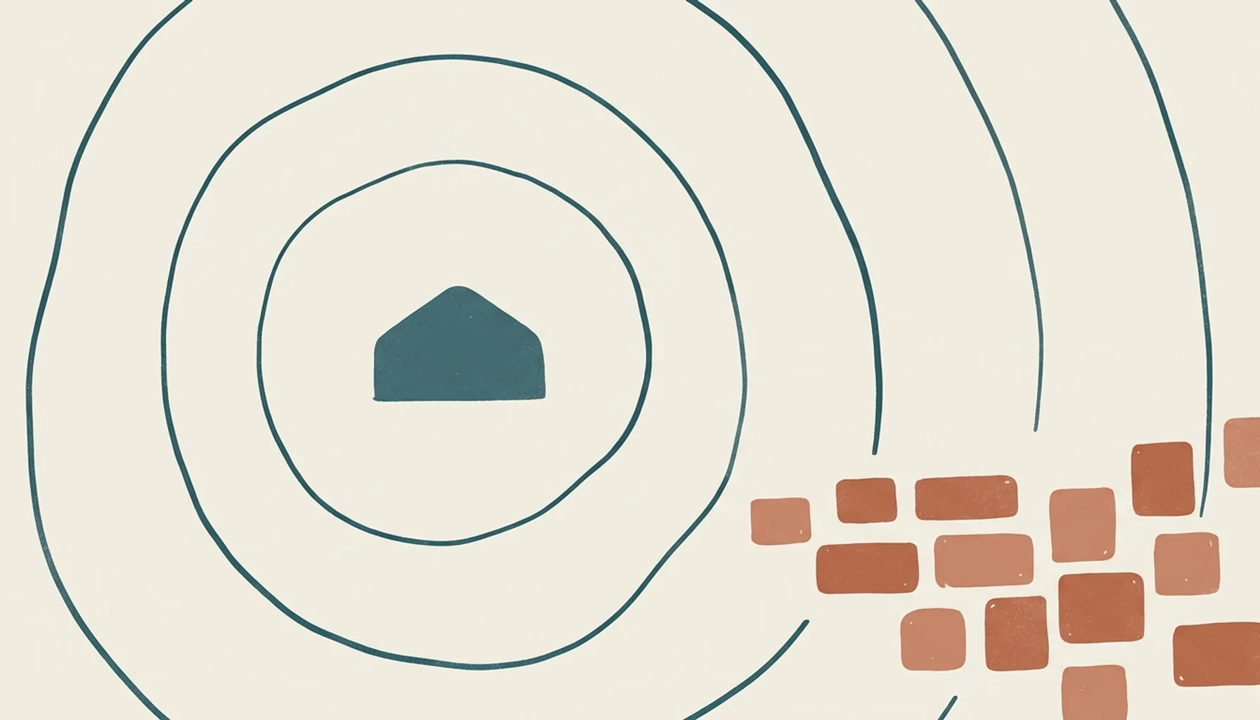 Abstract illustration of radiating arcs from a rooftop shape symbolizing best blog software for SEO visibility for short-term rentals