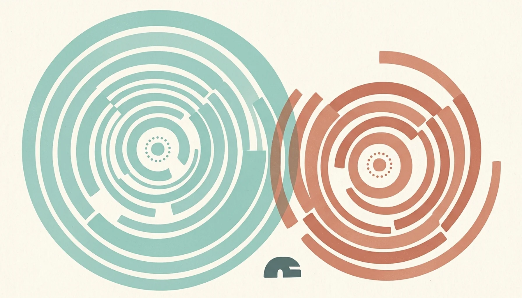 Abstract illustration of two overlapping radiating arc patterns symbolizing a bing rank tracker comparing search visibility