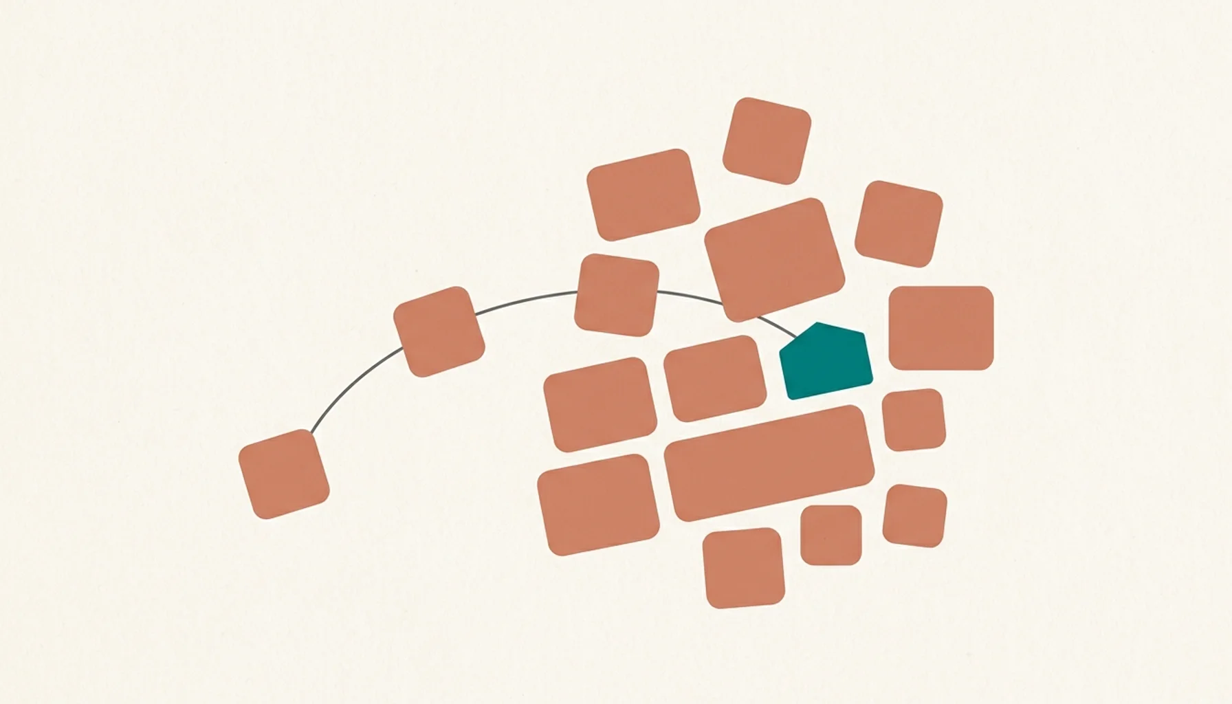 Abstract tiles and a small roofline shape illustrate how to start a vacation rental blog quickly with connected content pieces