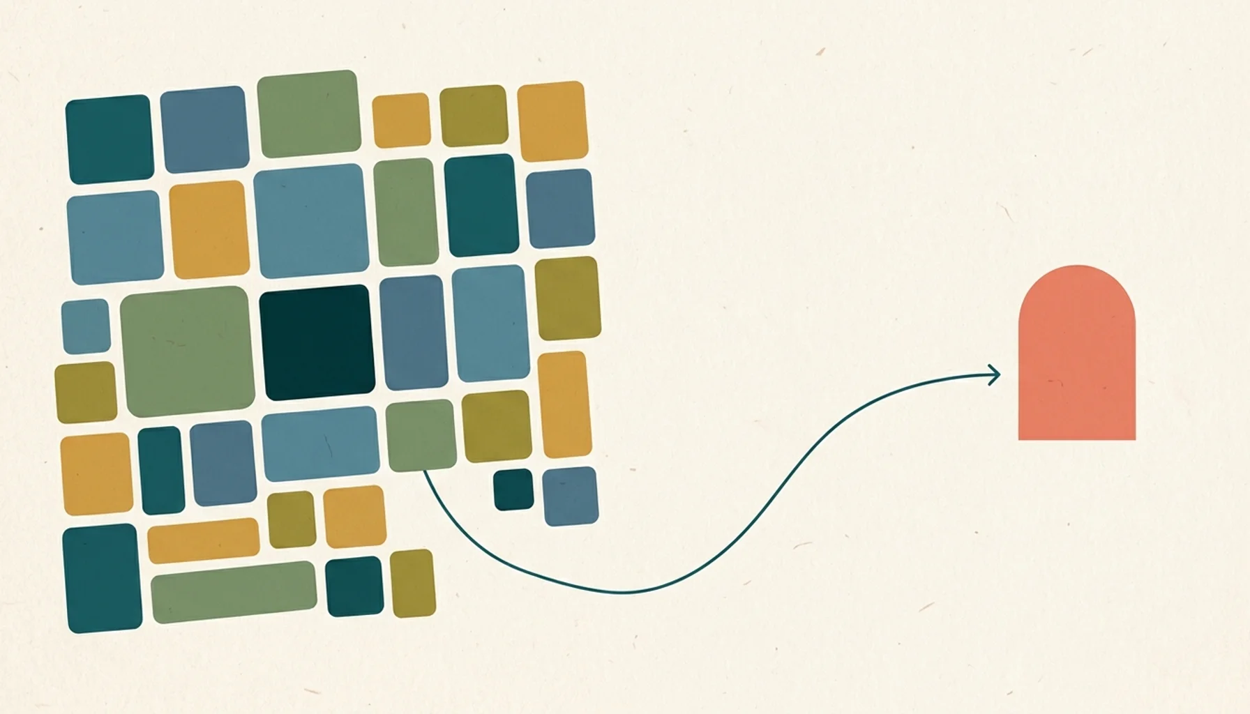 Abstract tiles and a connecting path illustrate how to write guest-focused blog content that converts readers