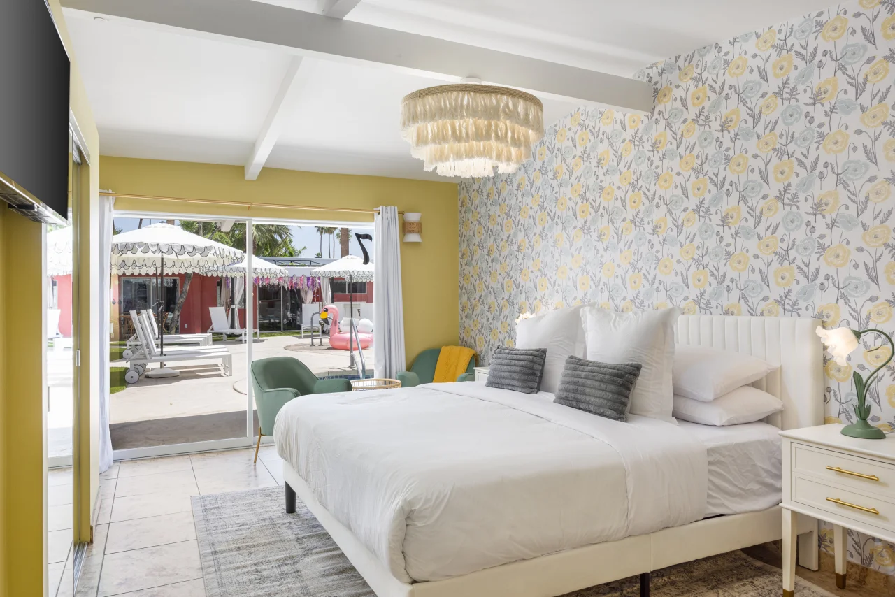 Luxury bedroom with direct patio access perfect for romantic Palm Springs getaways