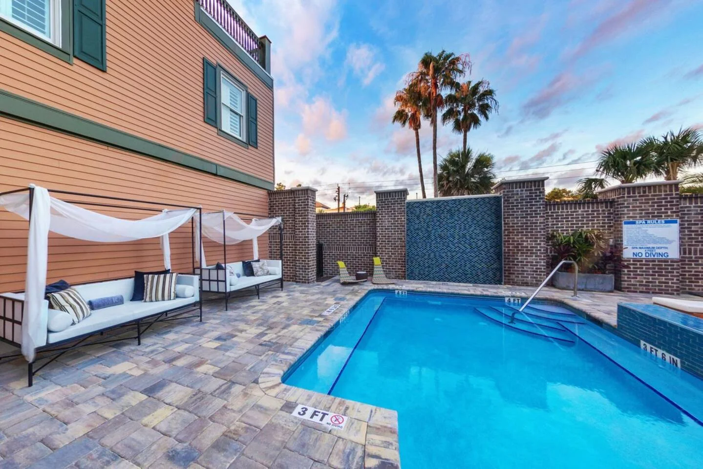 Luxury pool area at a co-hosting St. Augustine, FL vacation rental property with resort-style amenities