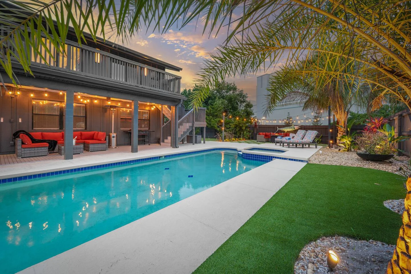 Luxury backyard pool and patio area of St. Augustine vacation rental managed with remote tools