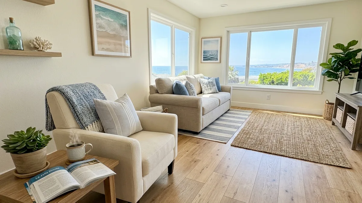La Jolla Shores vacation rental interior amenities and coastal design