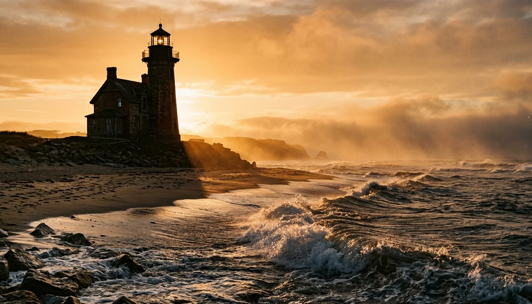Scenic coastal lighthouse and beach at sunset, representing things to do and adventure travel destinations