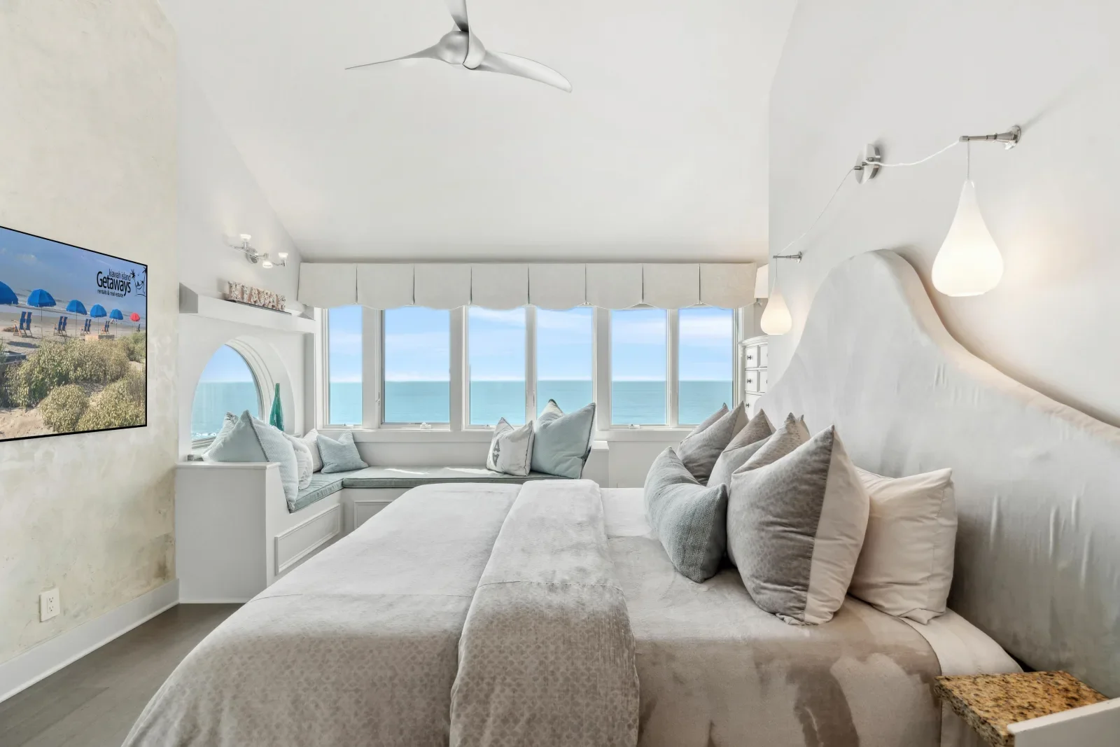 Master bedroom with ocean views and window seat at Kiawah Island SC rental