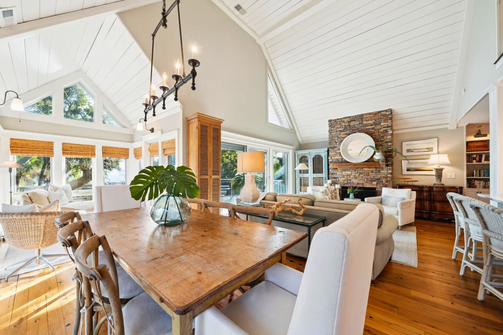 Bright vaulted living room with ocean views at The Breeze at Seascape, a luxury island getaway on Kiawah Island SC