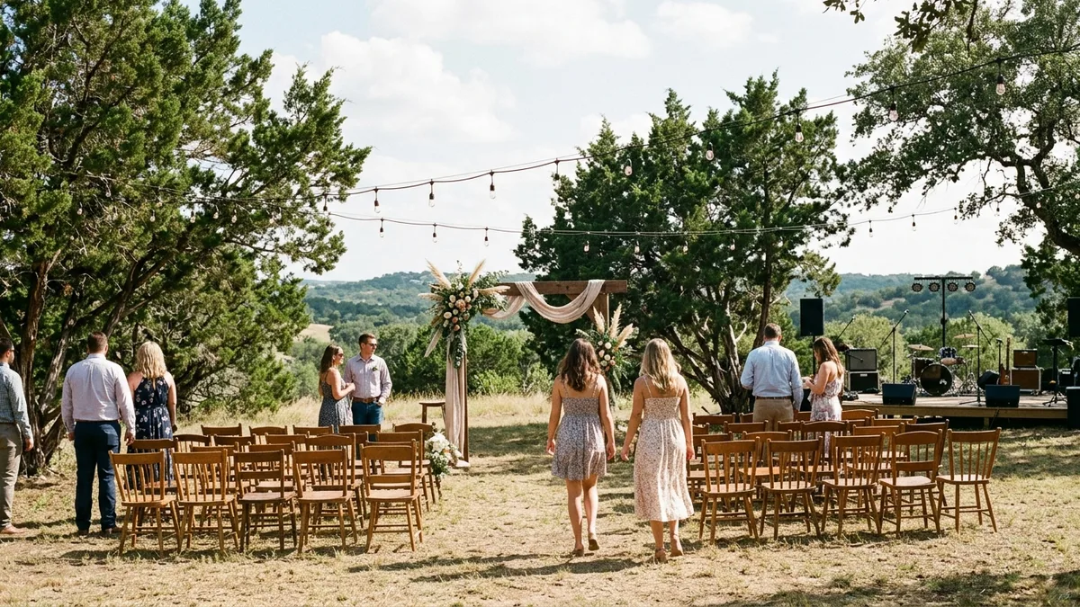 outdoor wedding band Austin TX setup at Hill Country venue