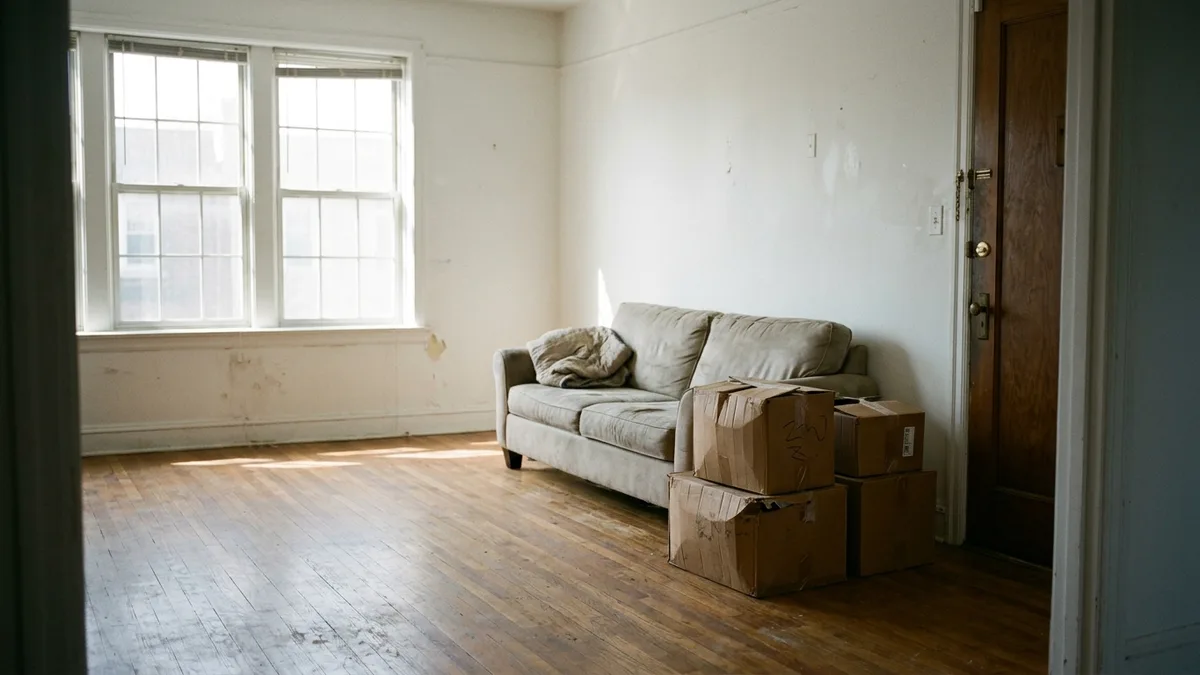 Cleared apartment unit ready after bulk item removal during turnover