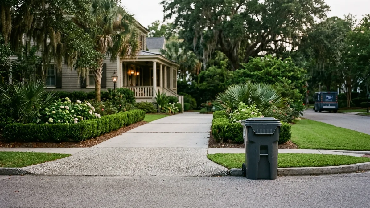 Residential door to door trash pickup and bin concierge service in a Charleston neighborhood