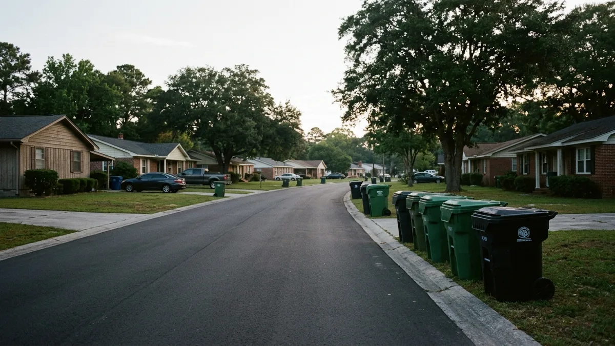 Weekly waste trash pickup schedule in a North Charleston neighborhood
