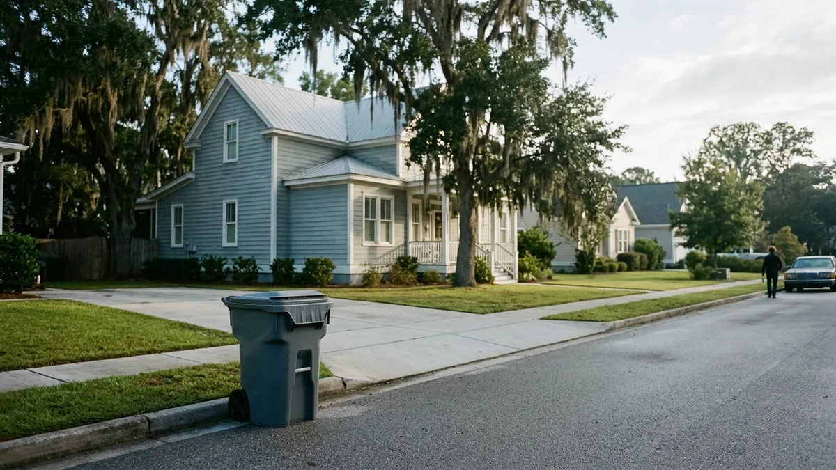 Trash can to curb service positioning a residential bin for pickup day