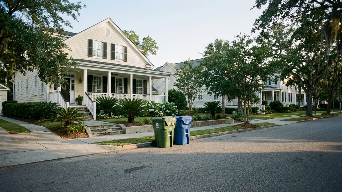 Can to curb service placing bins at the curb in a Charleston neighborhood