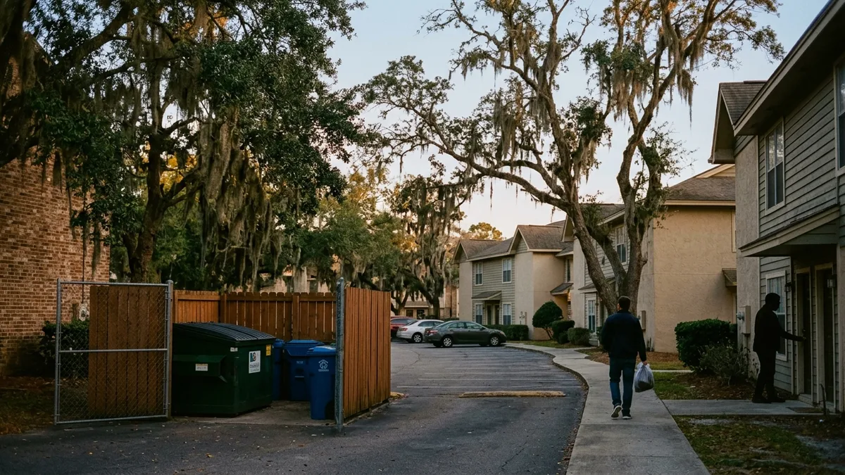 Garbage recycling companies multifamily container enclosure at an apartment community