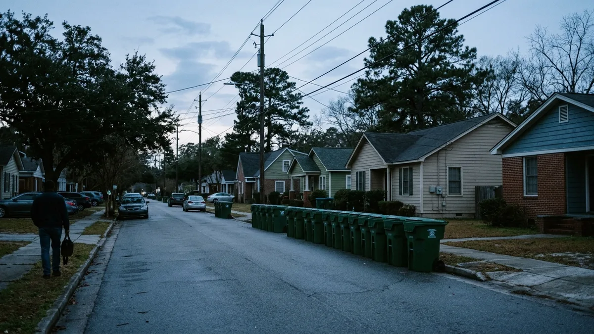 City of Charleston trash pick up schedule with green roll-out carts at curbside