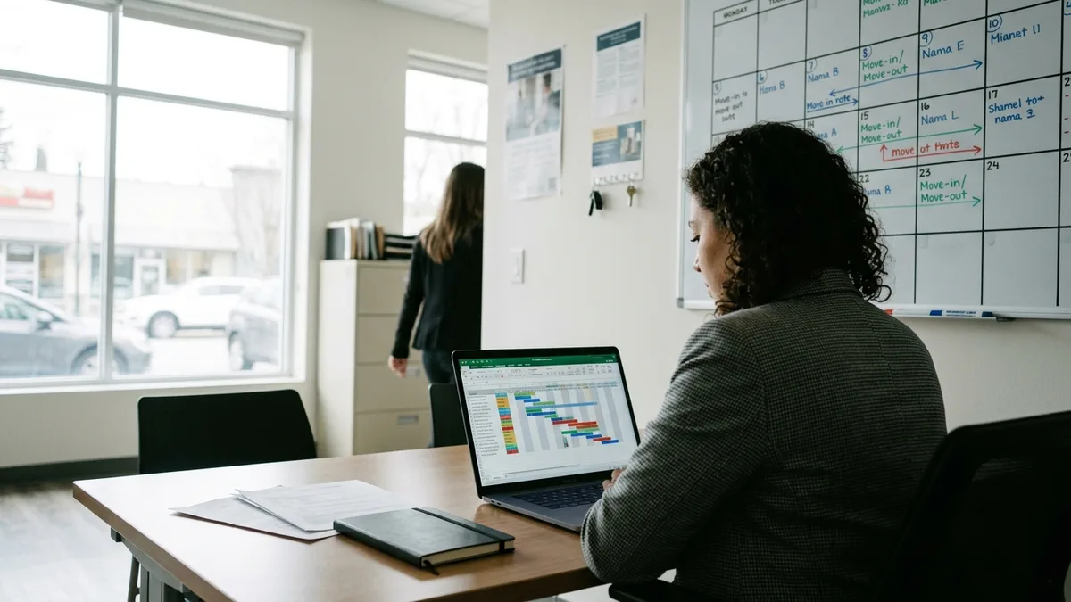 Property manager coordinating move-in move-out logistics without overwhelming staff
