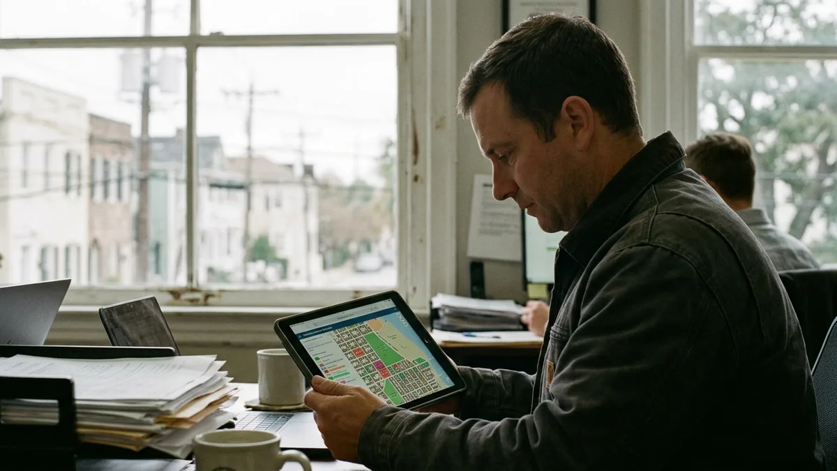 Checking city of Charleston trash pick up schedule and route map on tablet