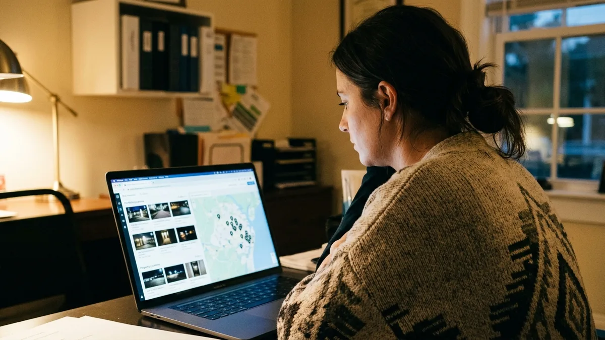Property manager reviewing photo-verified valet trash service reports