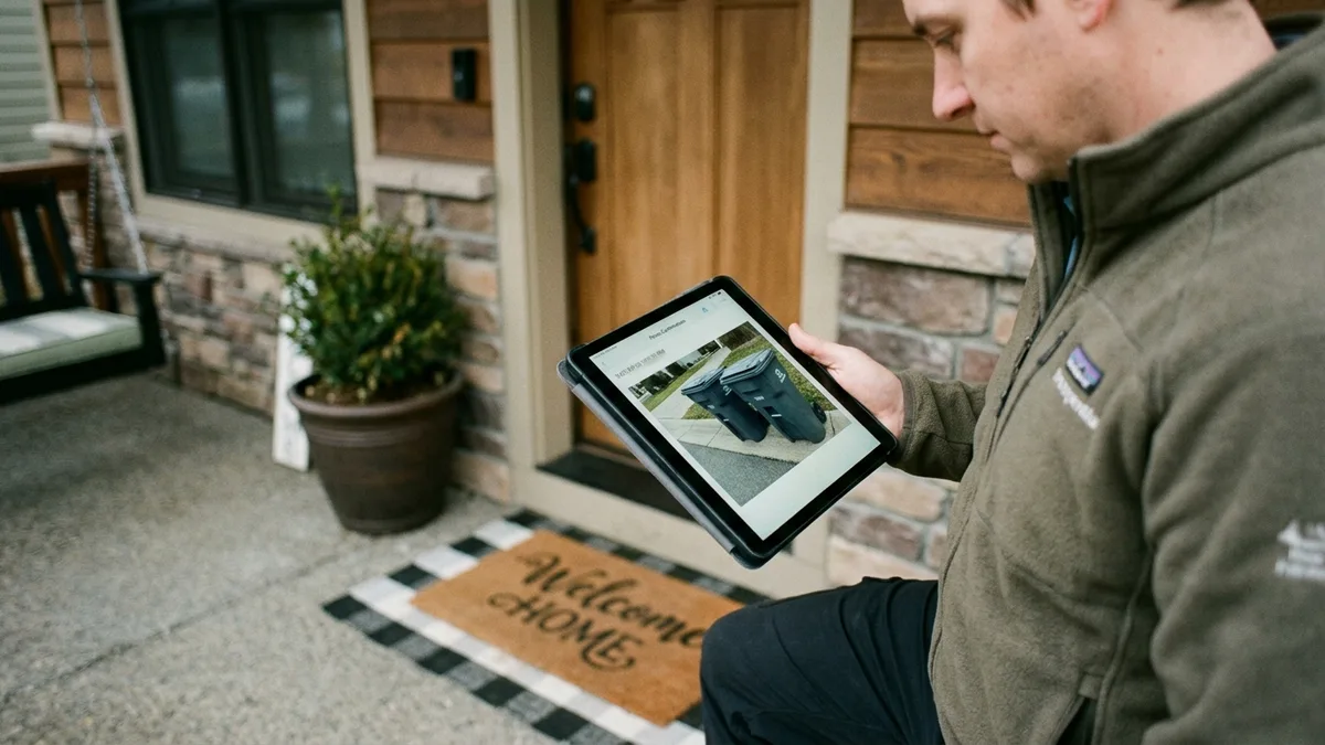 Photo-verified guest turnover trash service confirmation for property managers
